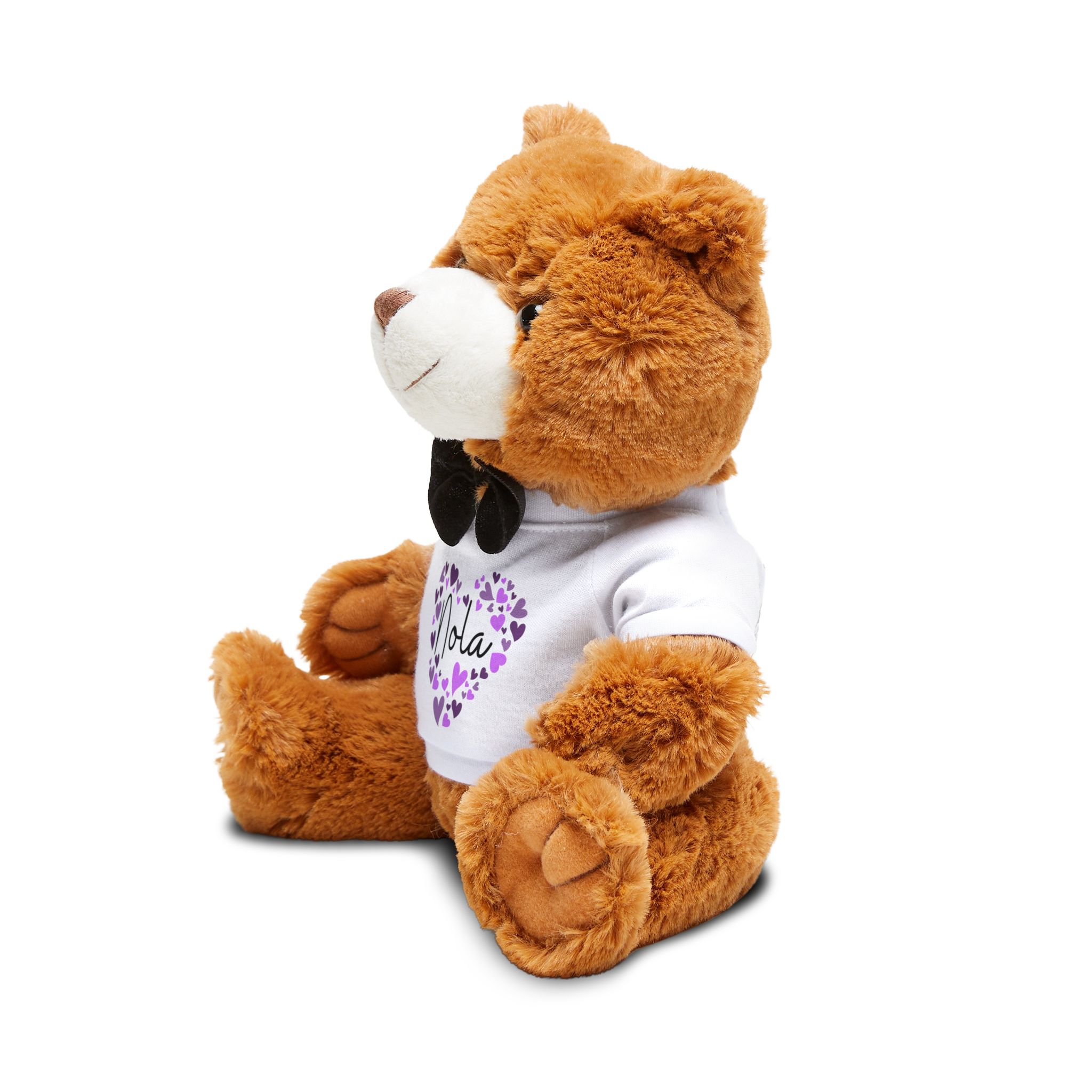 Teddy Bear with T-Shirt - I love Nola hearts in purple - Image 3