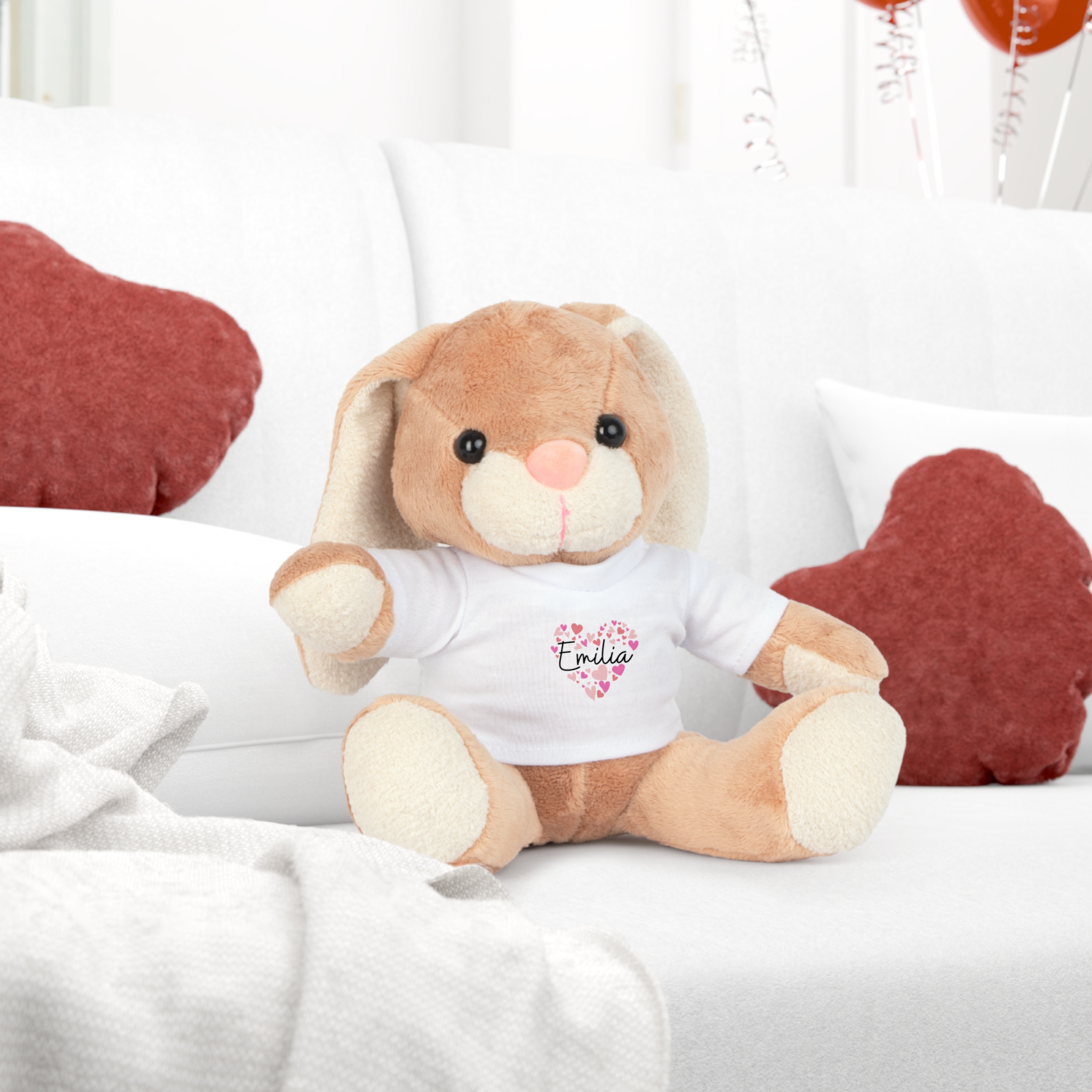 Plush Toy with T-Shirt - I love Emilia hearts in pink - Image 3