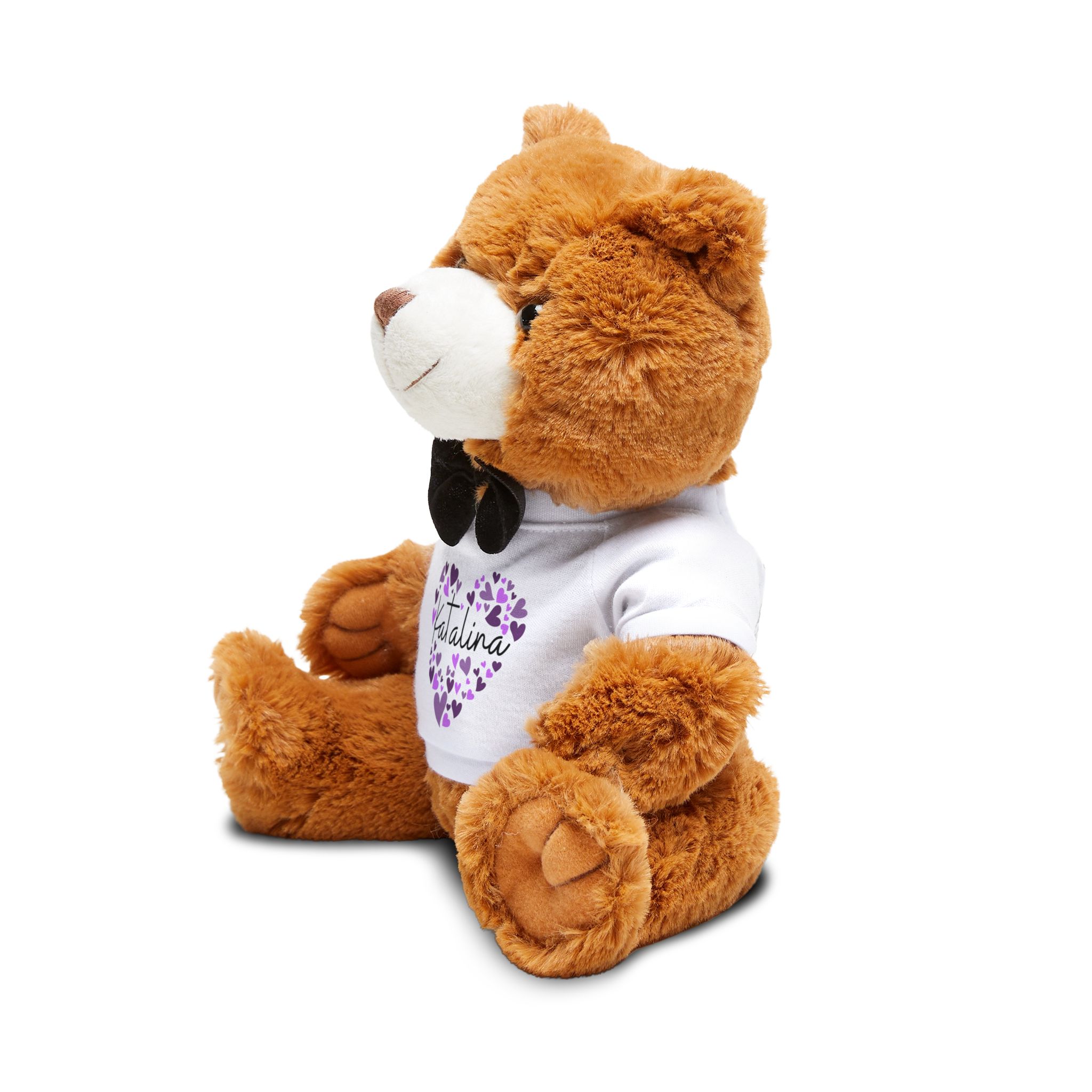 Teddy Bear with T-Shirt - I love Katalina hearts in purple - Image 3