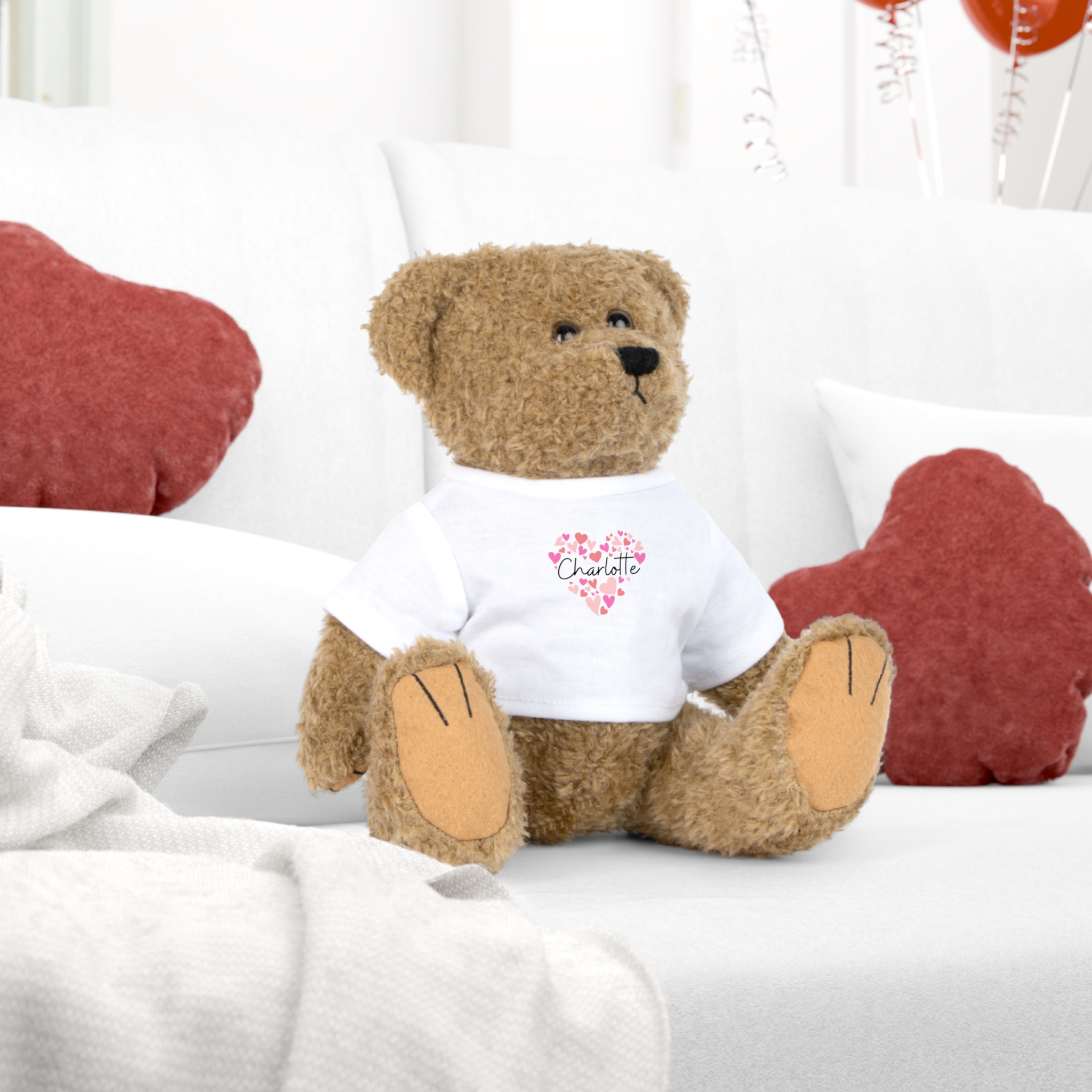 Plush Toy with T-Shirt - I love Charlotte hearts in pink - Image 6