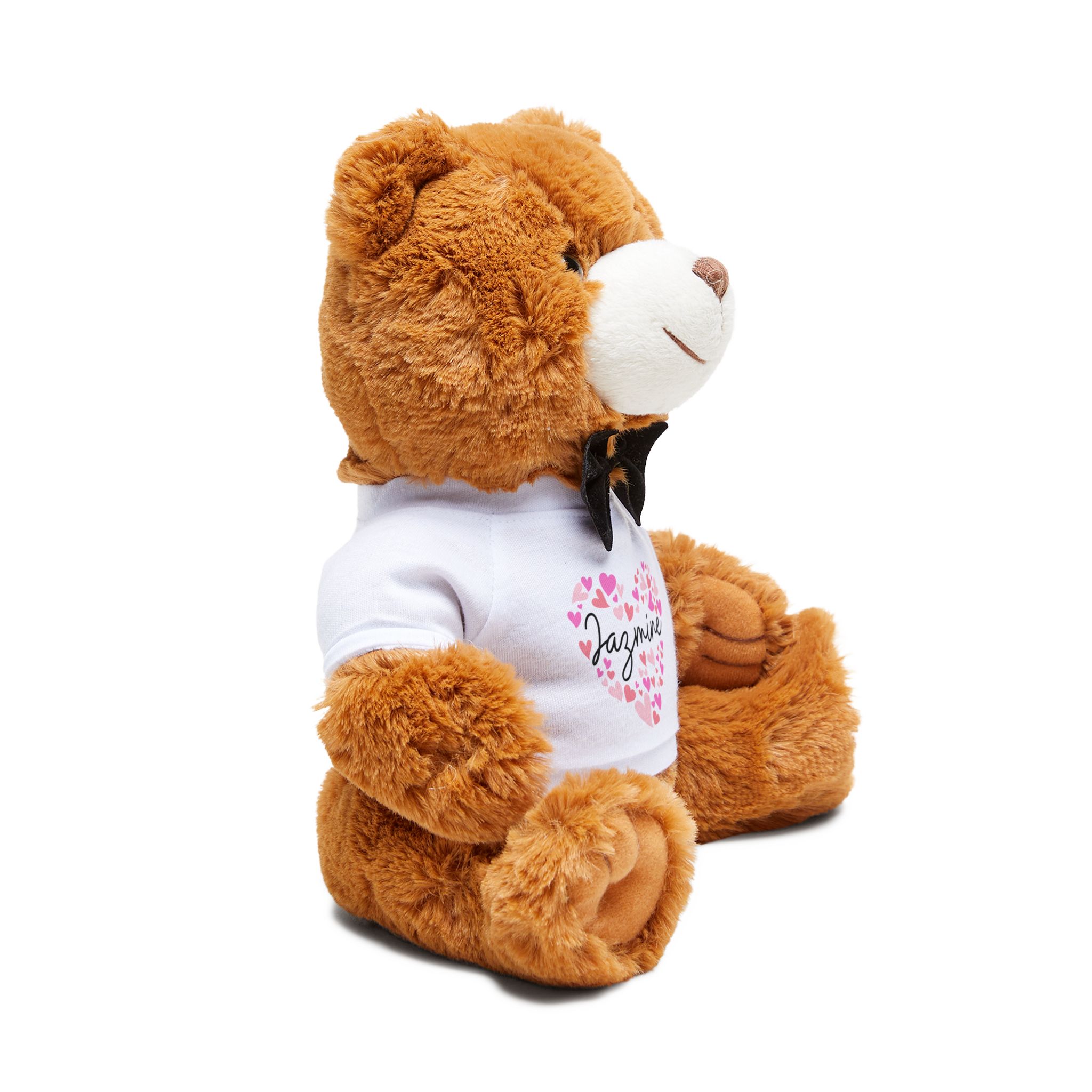 Teddy Bear with T-Shirt - I love Jazmine hearts in pink - Image 2