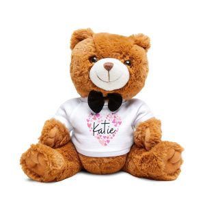 Teddy Bear with T-Shirt - I love Katie hearts in pink