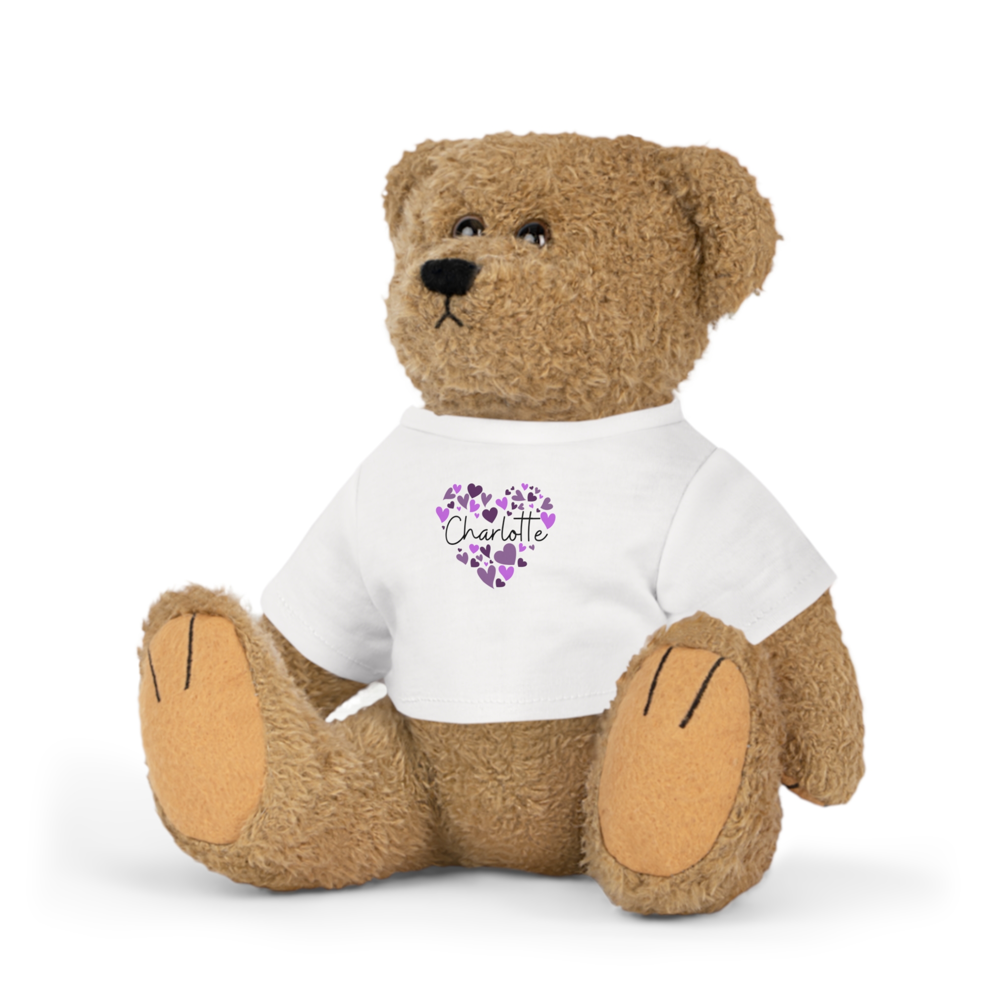Plush Toy with T-Shirt - I love Charlotte hearts in purple - Image 2