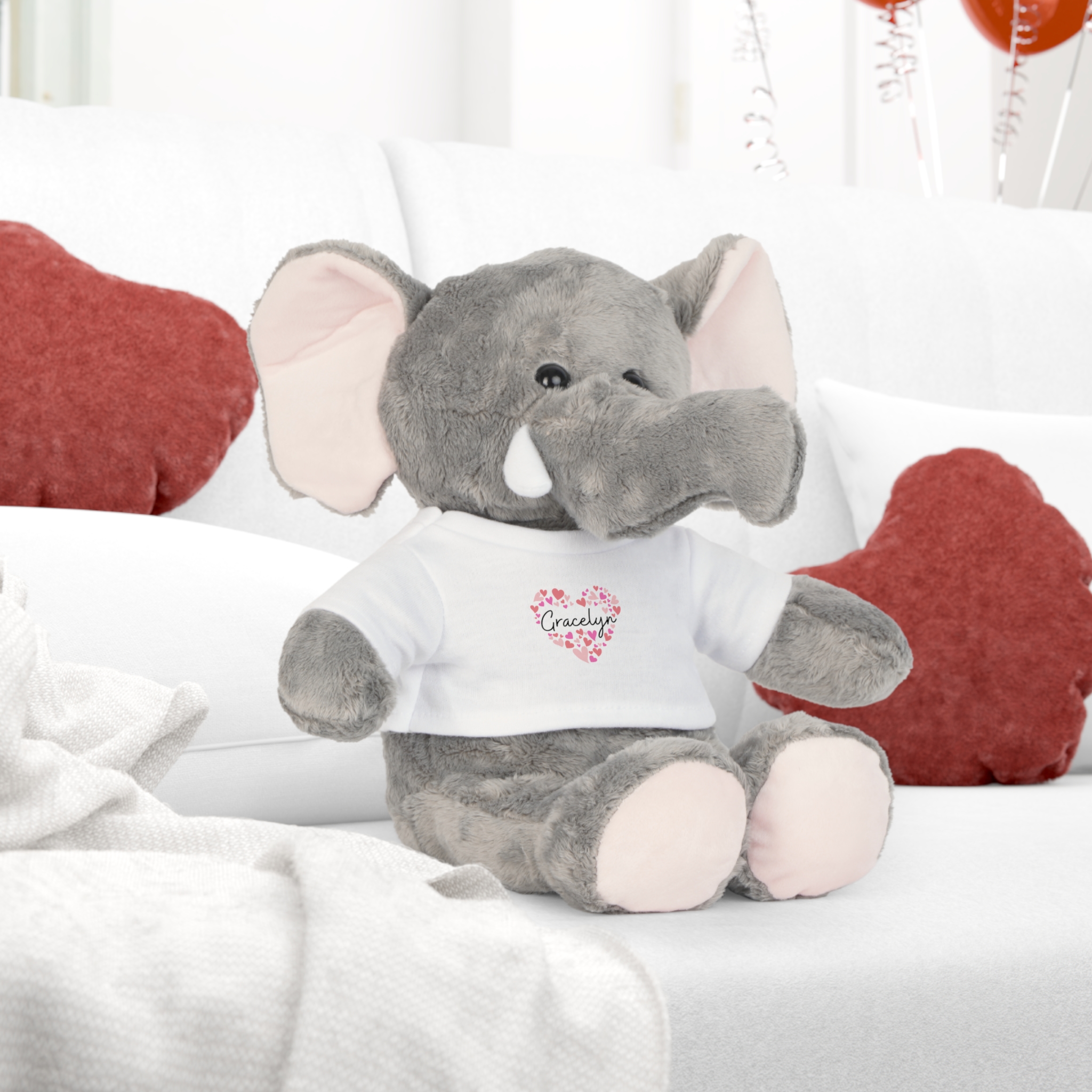 Plush Toy with T-Shirt - I love Gracelyn hearts in pink - Image 9
