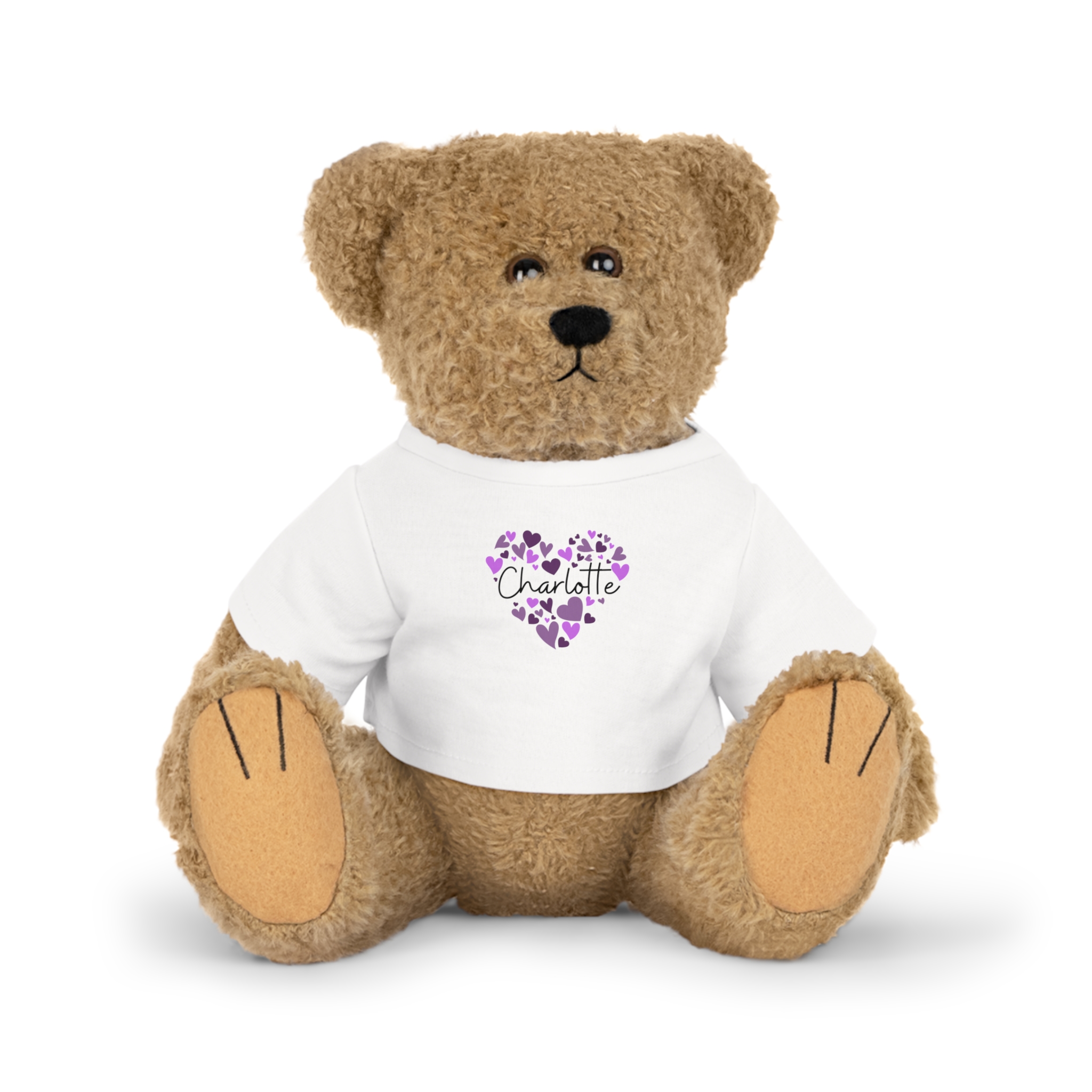 Plush Toy with T-Shirt - I love Charlotte hearts in purple
