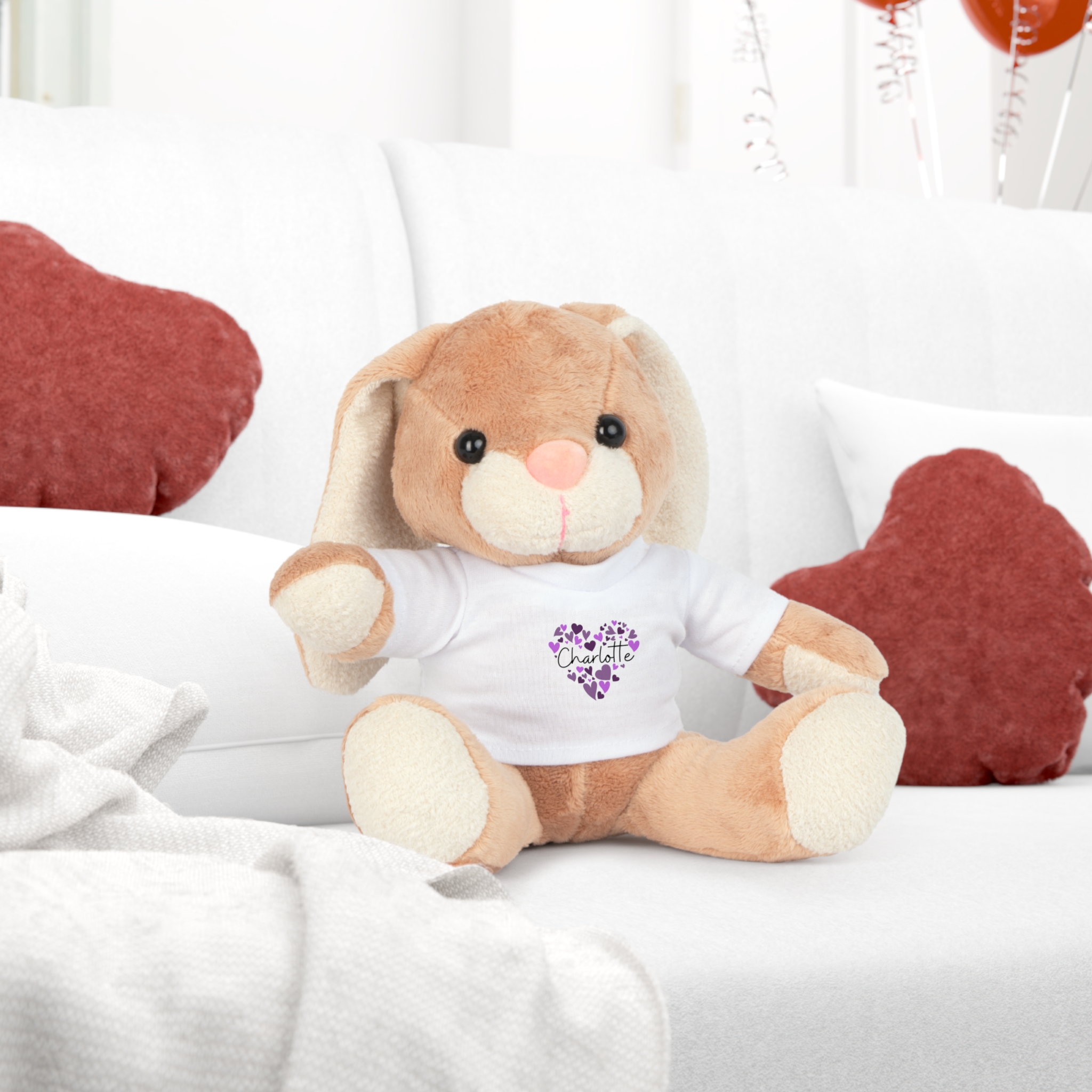 Plush Toy with T-Shirt - I love Charlotte hearts in purple - Image 6