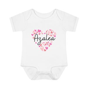 Infant Baby Rib Bodysuit - I love Azalea hearts in pink
