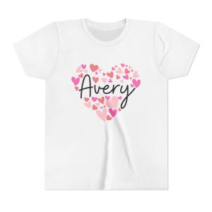 Youth Short Sleeve Tee - I love Avery hearts in pink