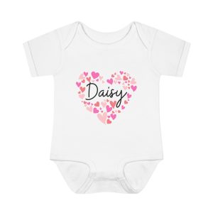 Infant Baby Rib Bodysuit - I love Daisy hearts in pink
