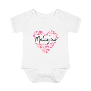 Infant Baby Rib Bodysuit - I love Malaysia hearts in pink