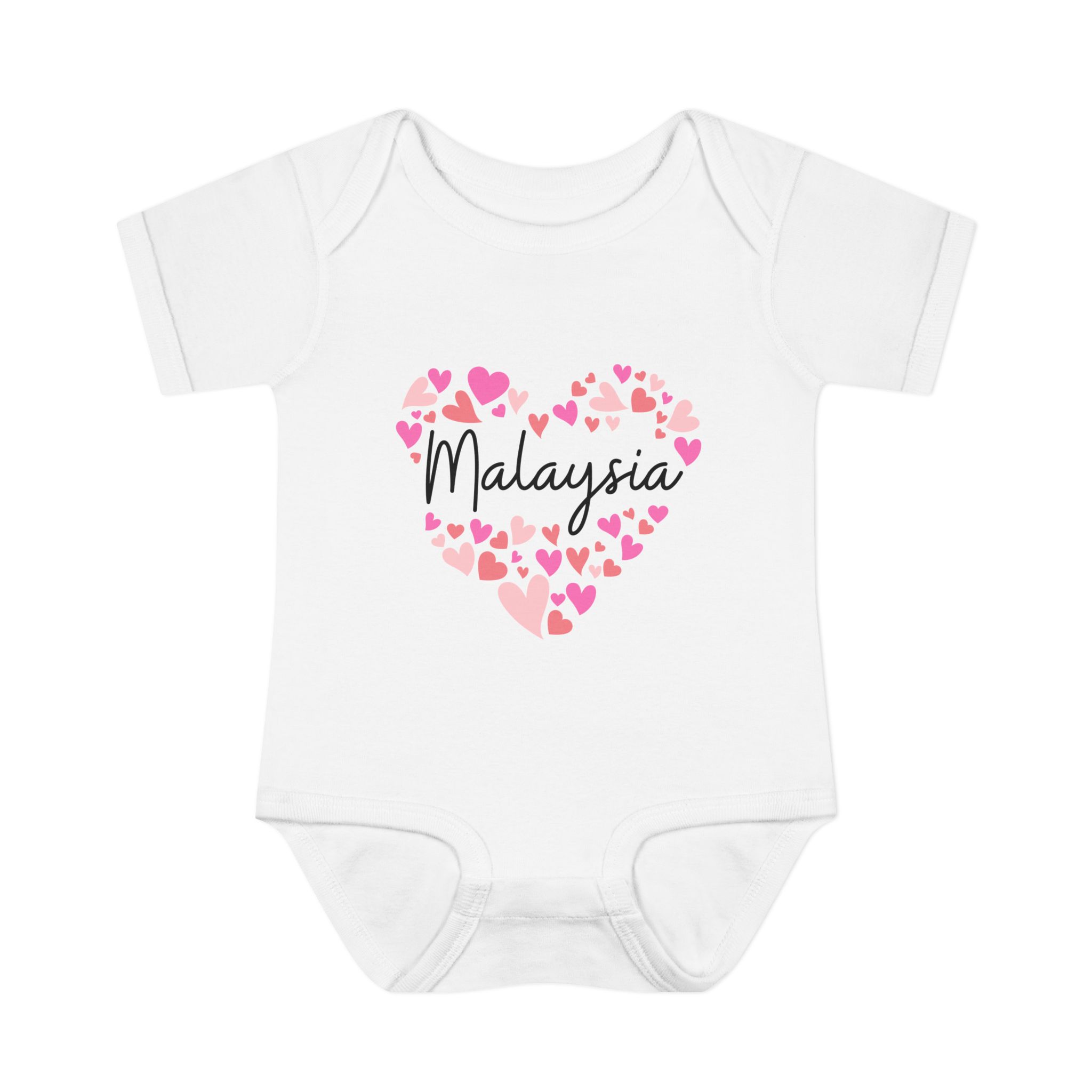 Infant Baby Rib Bodysuit - I love Malaysia hearts in pink
