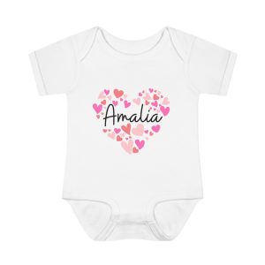 Infant Baby Rib Bodysuit - I love Amalia hearts in pink