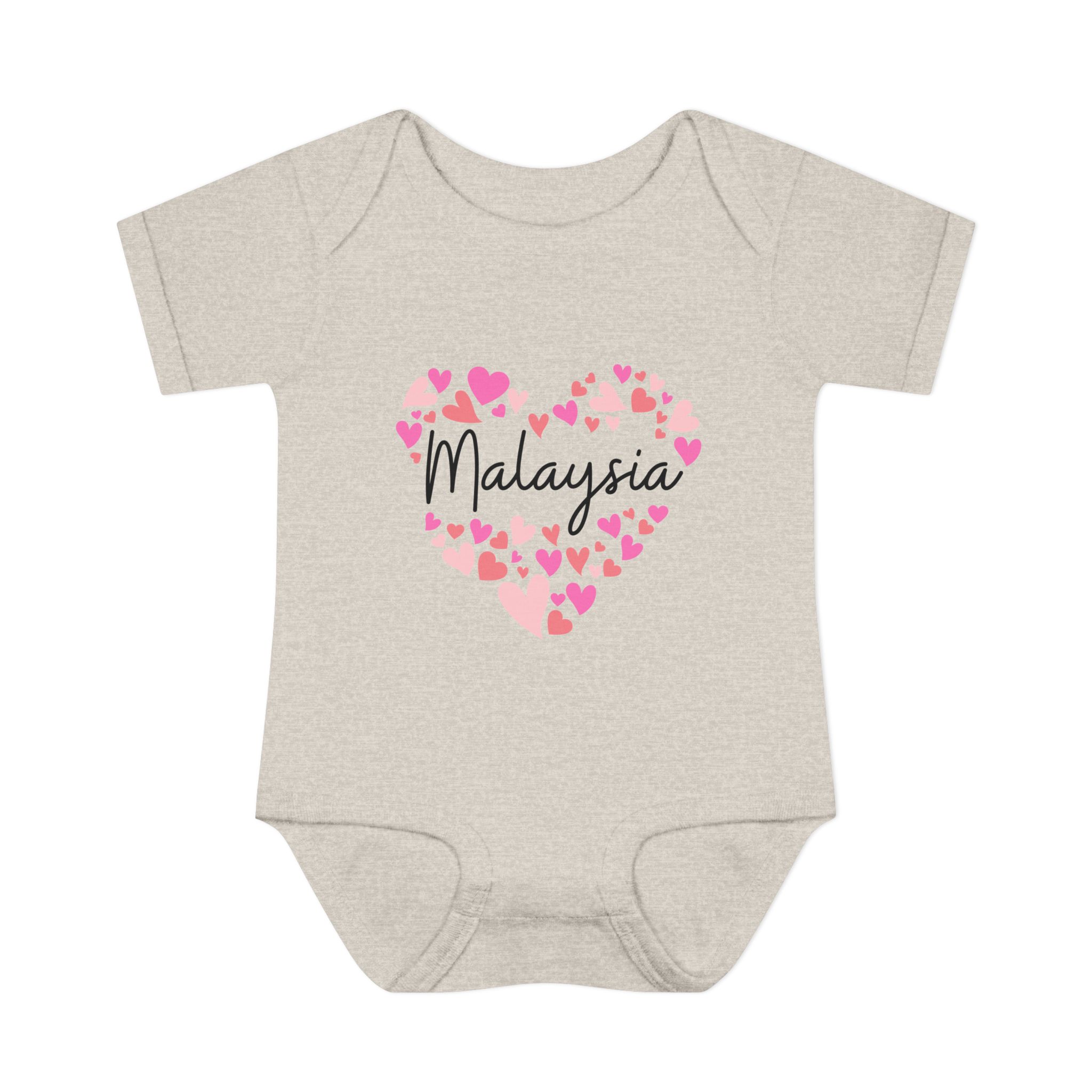 Infant Baby Rib Bodysuit - I love Malaysia hearts in pink - Image 5