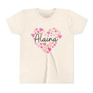 Youth Short Sleeve Tee - I love Alaina hearts in pink