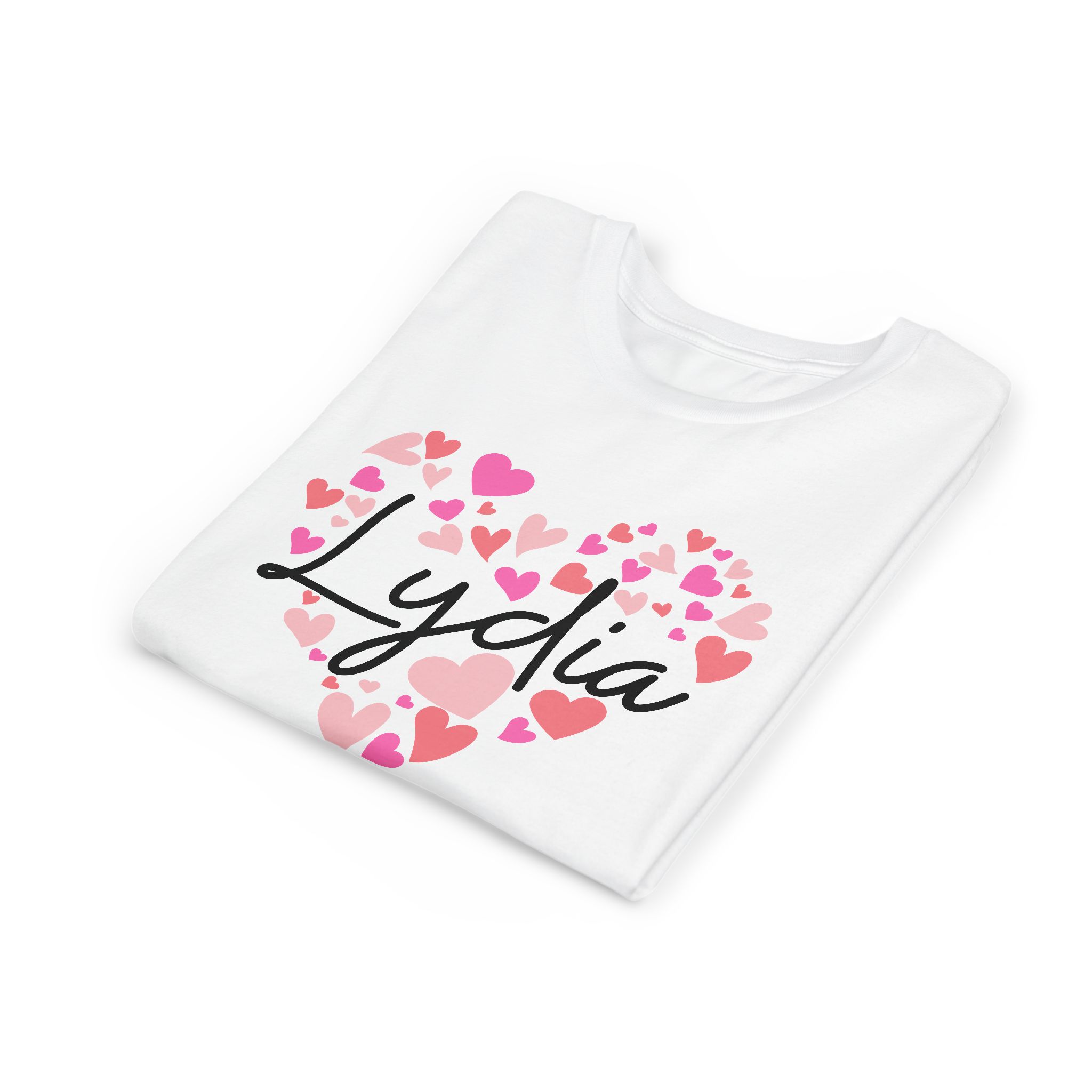 Youth Short Sleeve Tee - I love Lydia hearts in pink - Image 3