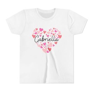 Youth Short Sleeve Tee - I love Gabriella hearts in pink