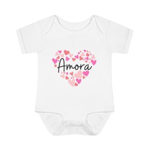 Infant Baby Rib Bodysuit - I love Amora hearts in pink
