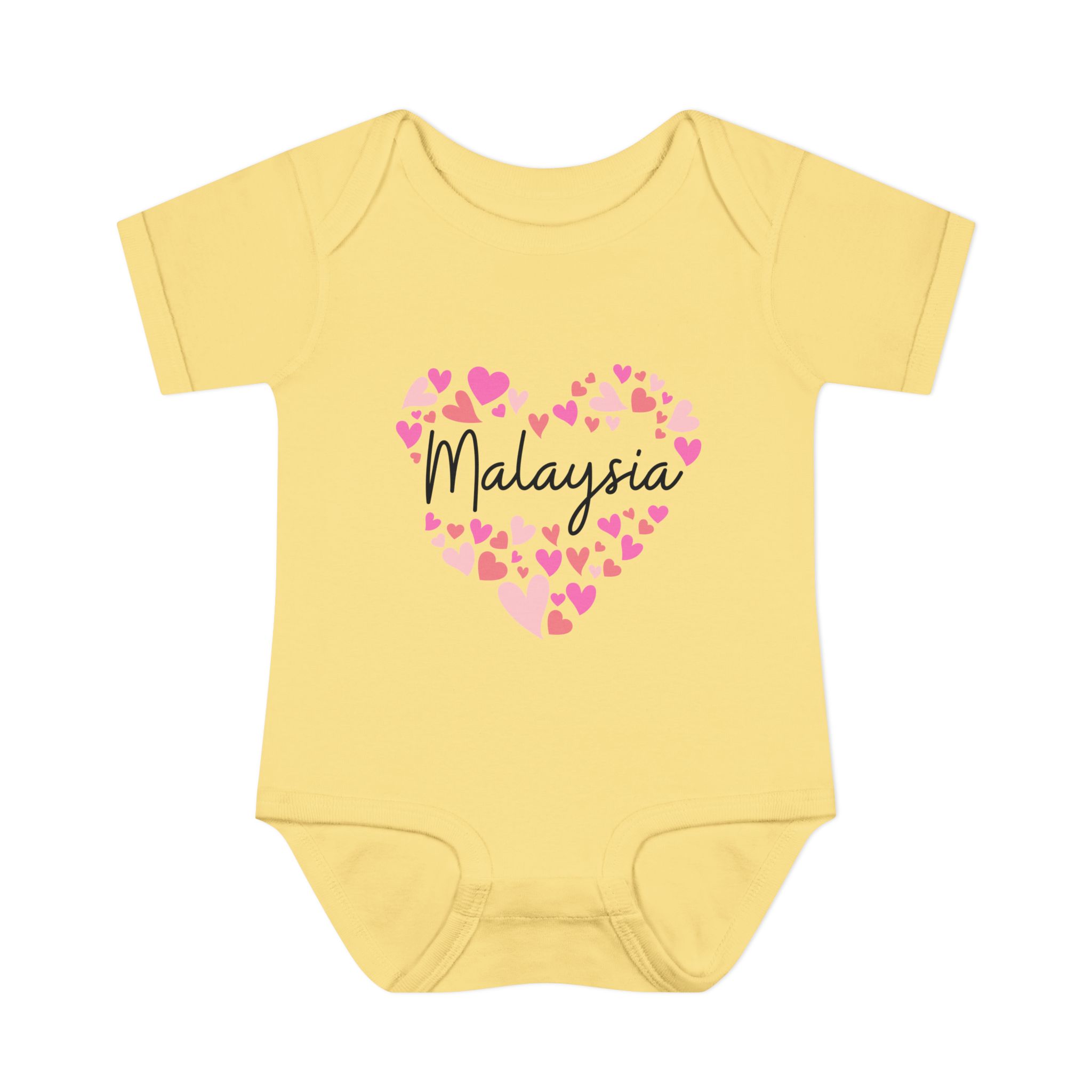 Infant Baby Rib Bodysuit - I love Malaysia hearts in pink - Image 13