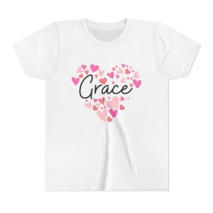 Youth Short Sleeve Tee - I love Grace hearts in pink