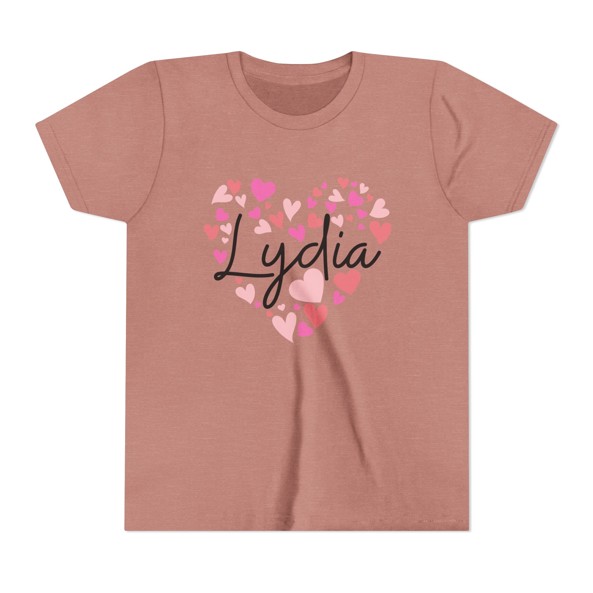Youth Short Sleeve Tee - I love Lydia hearts in pink - Image 6