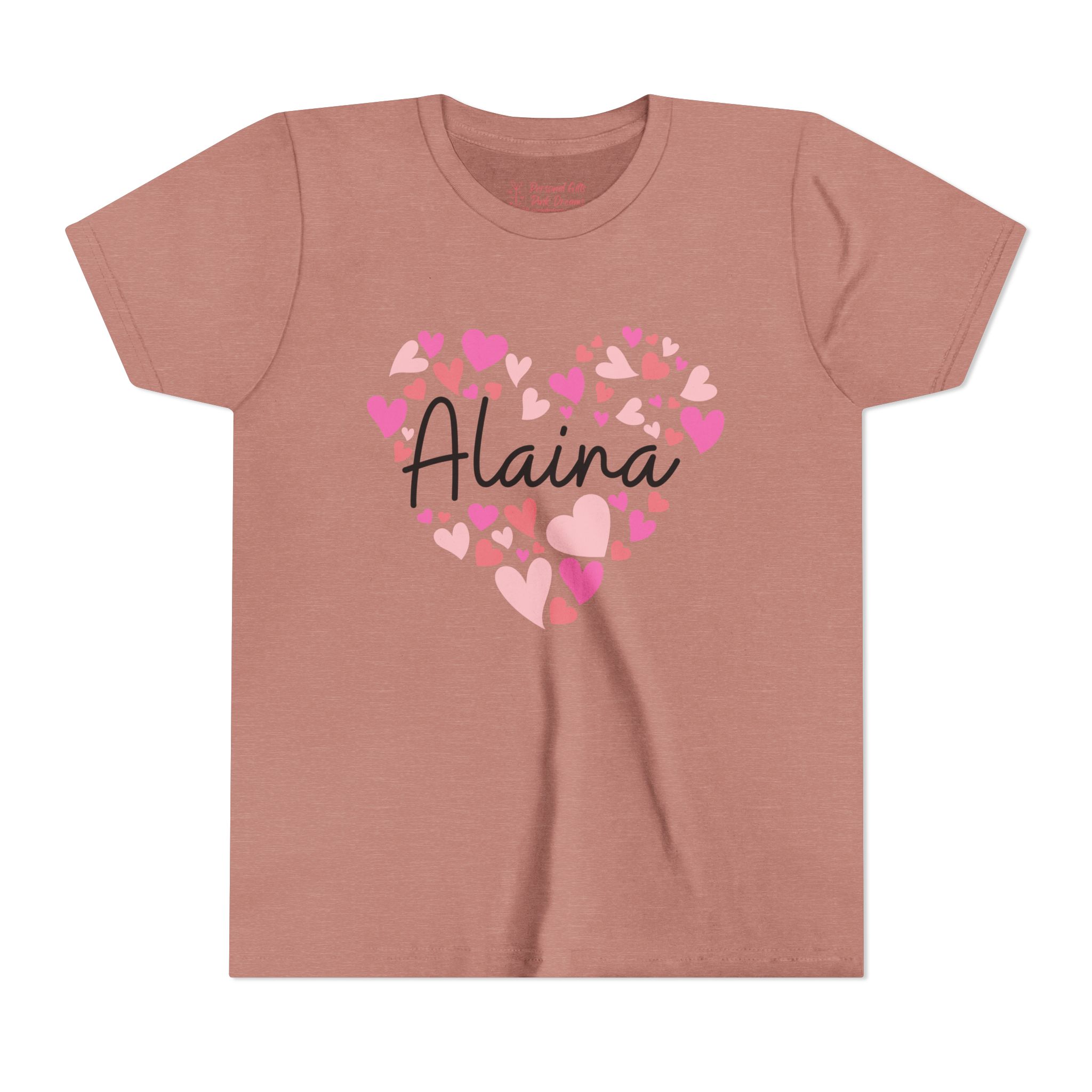 Youth Short Sleeve Tee - I love Alaina hearts in pink - Image 11
