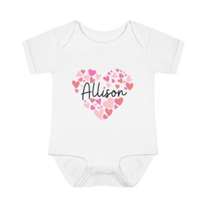 Infant Baby Rib Bodysuit - I love Allison hearts in pink