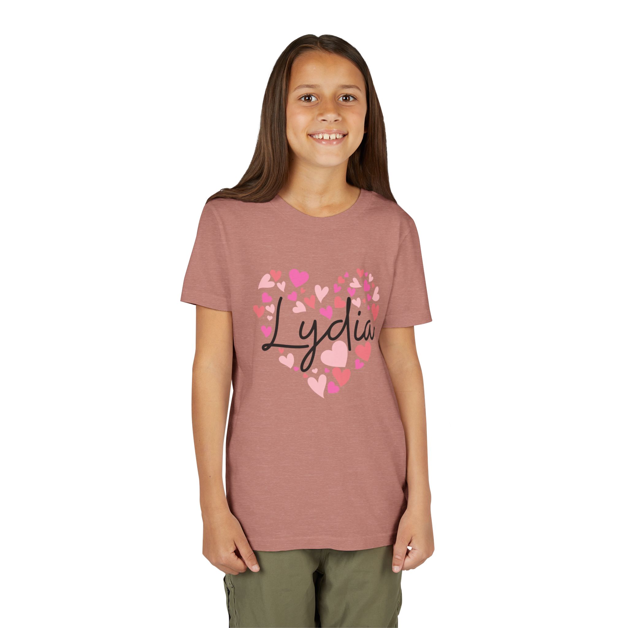 Youth Short Sleeve Tee - I love Lydia hearts in pink - Image 7