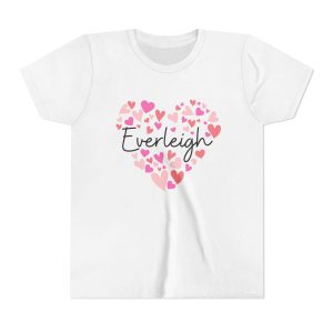 Youth Short Sleeve Tee - I love Everleigh hearts in pink