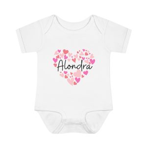 Infant Baby Rib Bodysuit - I love Alondra hearts in pink