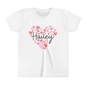 Youth Short Sleeve Tee - I love Hailey hearts in pink