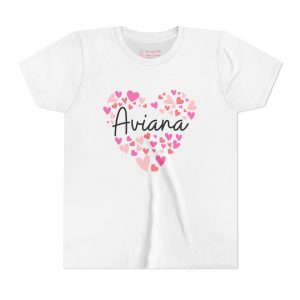 Youth Short Sleeve Tee - I love Aviana hearts in pink
