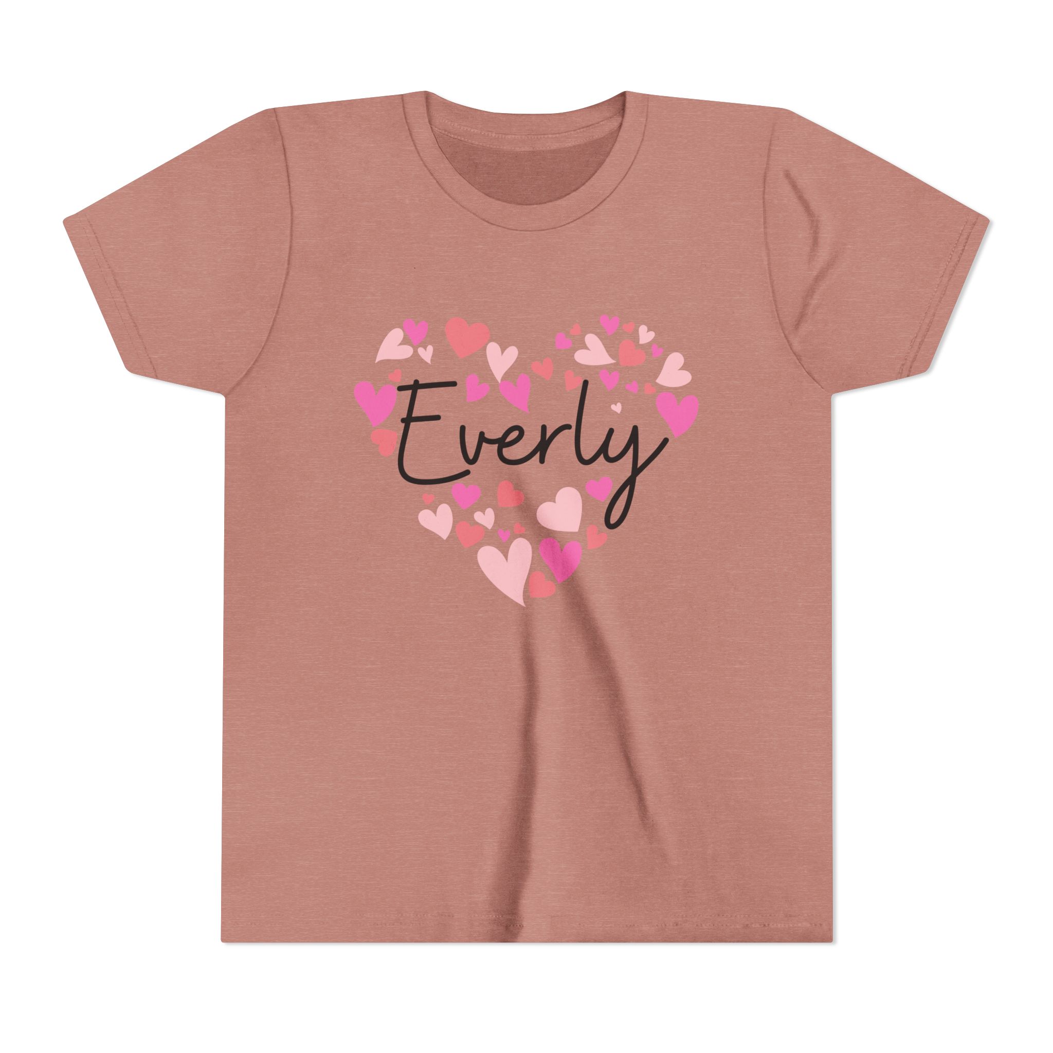 Youth Short Sleeve Tee - I love Everly hearts in pink - Image 6