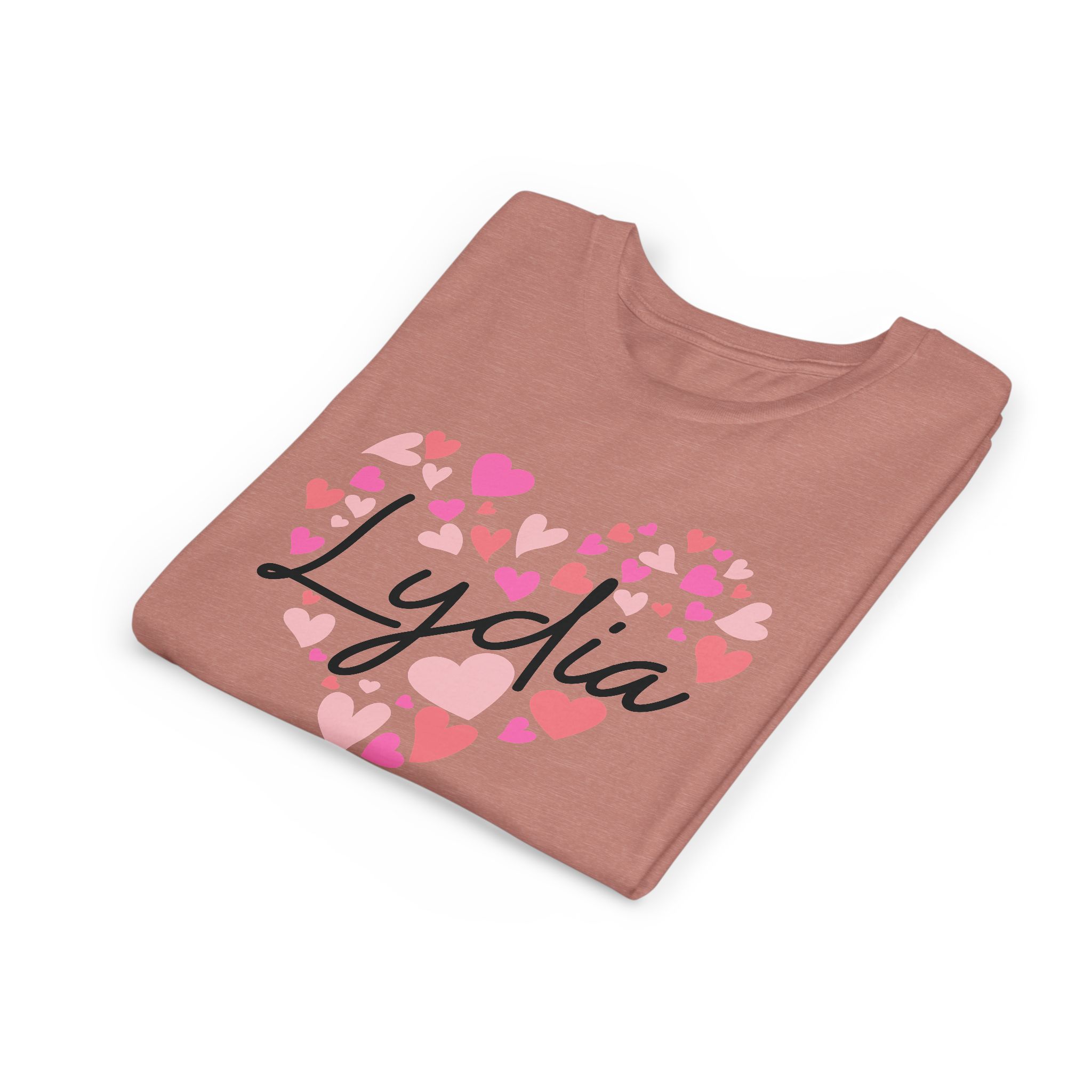 Youth Short Sleeve Tee - I love Lydia hearts in pink - Image 8