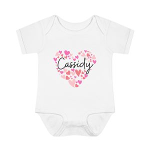 Infant Baby Rib Bodysuit - I love Cassidy hearts in pink