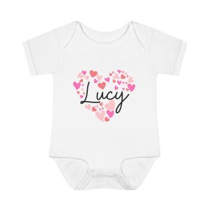 Infant Baby Rib Bodysuit - I love Lucy hearts in pink