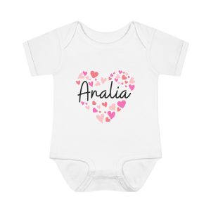 Infant Baby Rib Bodysuit - I love Analia hearts in pink