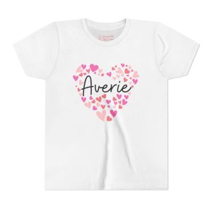 Youth Short Sleeve Tee - I love Averie hearts in pink