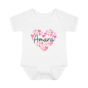 Infant Baby Rib Bodysuit - I love Amara hearts in pink