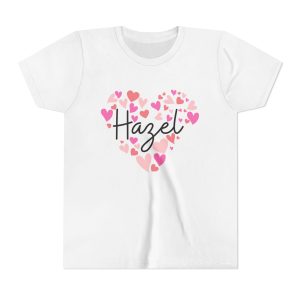 Youth Short Sleeve Tee - I love Hazel hearts in pink