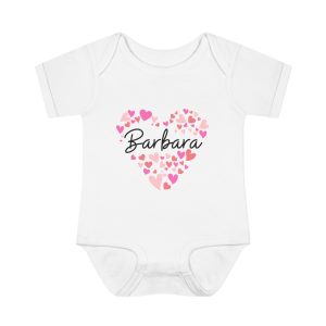 Infant Baby Rib Bodysuit - I love Barbara hearts in pink