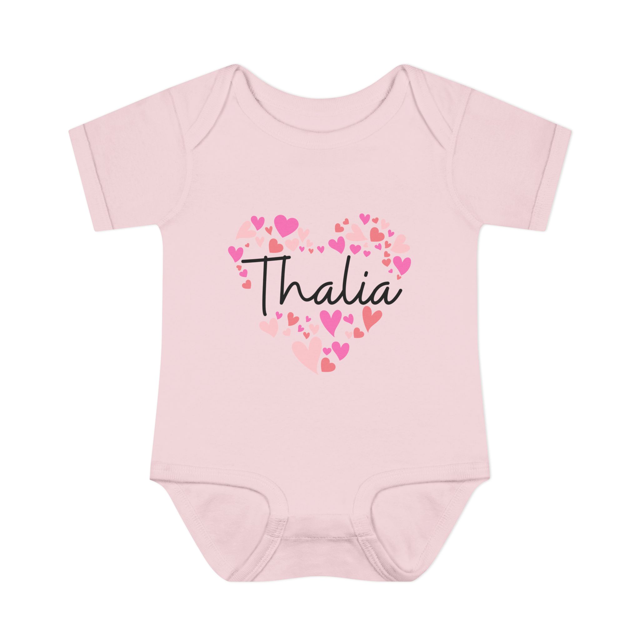 Infant Baby Rib Bodysuit - I love Thalia hearts in pink - Image 17