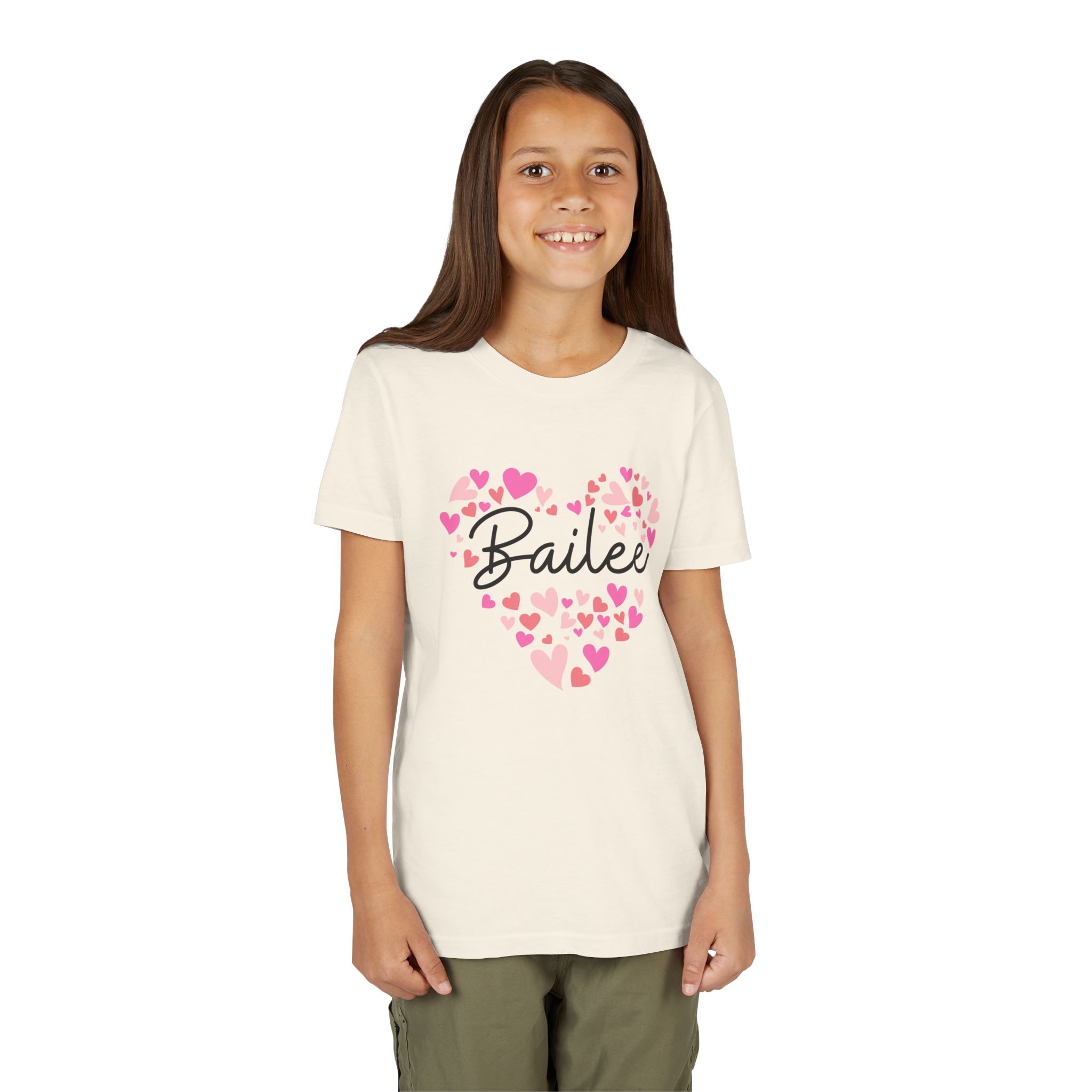 Youth Short Sleeve Tee - I love Bailee hearts in pink - Image 12