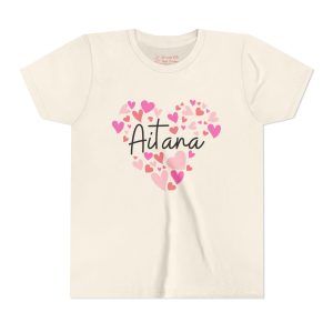Youth Short Sleeve Tee - I love Aitana hearts in pink