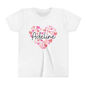 Youth Short Sleeve Tee - I love Adeline hearts in pink