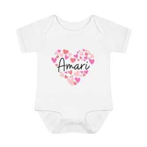 Infant Baby Rib Bodysuit - I love Amari hearts in pink