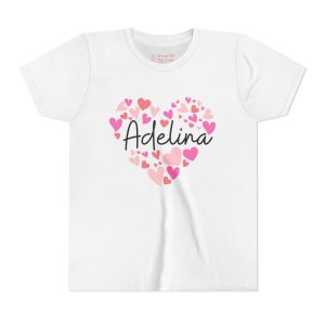 Youth Short Sleeve Tee - I love Adelina hearts in pink