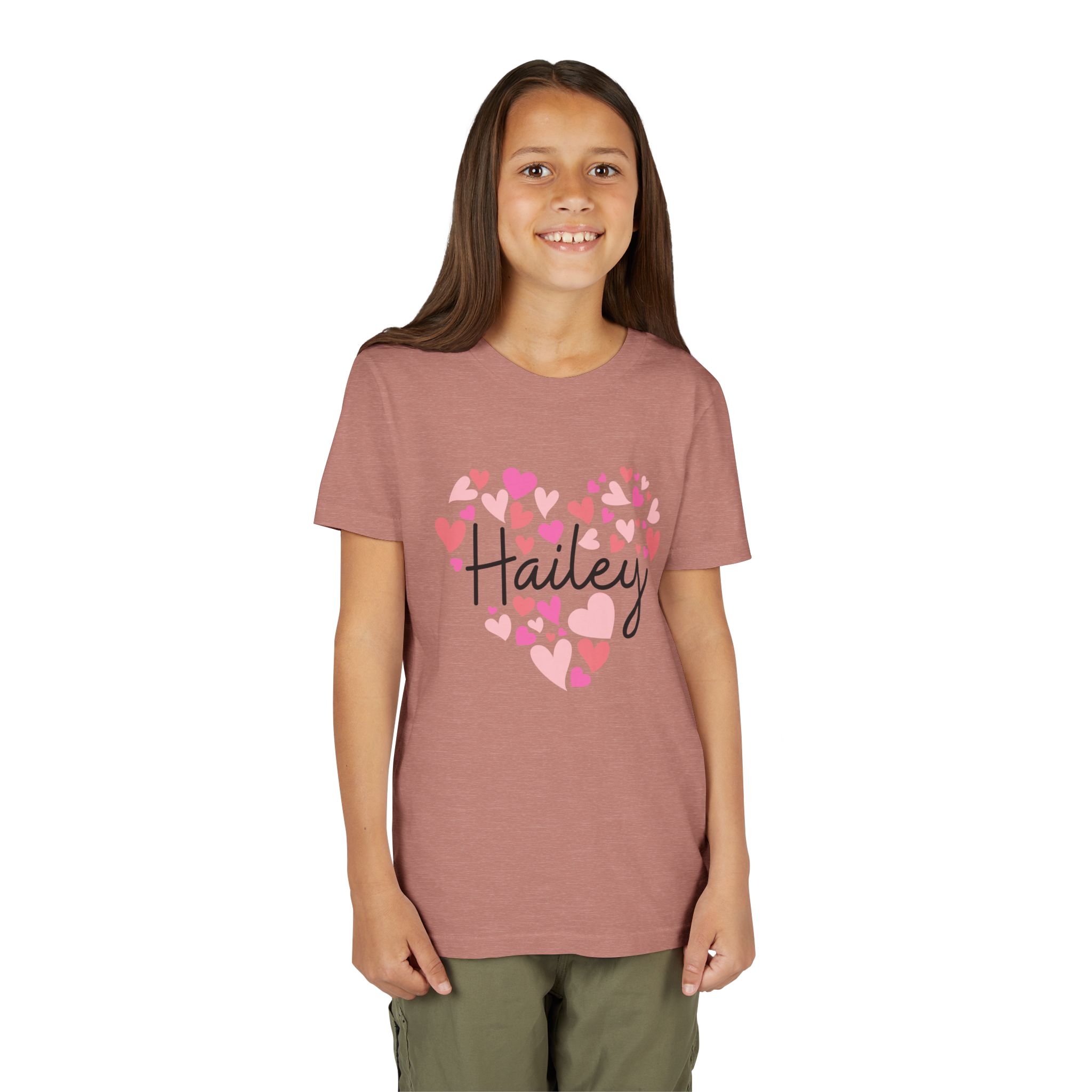 Youth Short Sleeve Tee - I love Hailey hearts in pink - Image 7