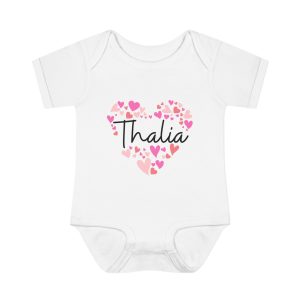 Infant Baby Rib Bodysuit - I love Thalia hearts in pink