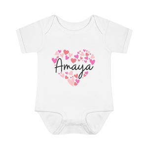 Infant Baby Rib Bodysuit - I love Amaya hearts in pink