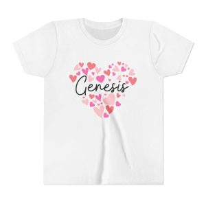 Youth Short Sleeve Tee - I love Genesis hearts in pink